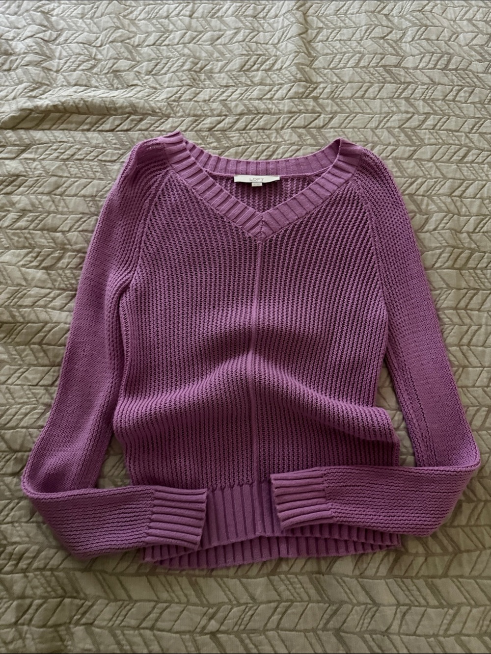 LOFT V-Neck Sweater in Mauve Purple
